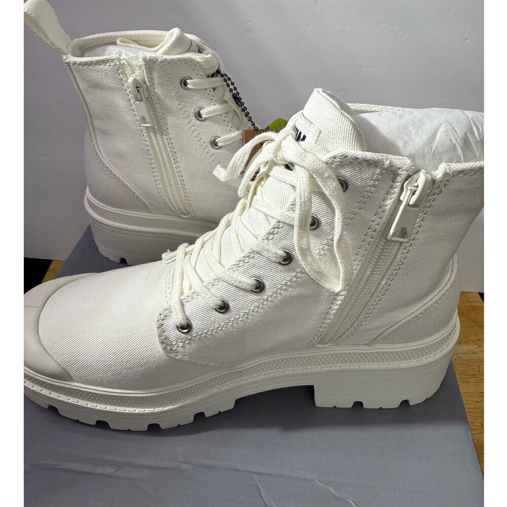 Palladium Pallabase Twill Star White Canvas Combat Zip Size 7 Combat Platform